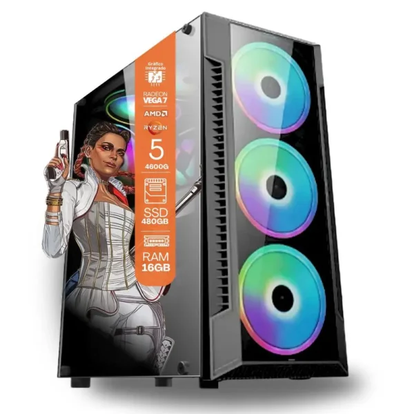 PC Gamer AMD Ryzen 5 4600G, 16GB RAM, Placa de video Radeon Vega 7, SSD 480GB, Fonte 200W + Kit Gamer Completo - Image 2